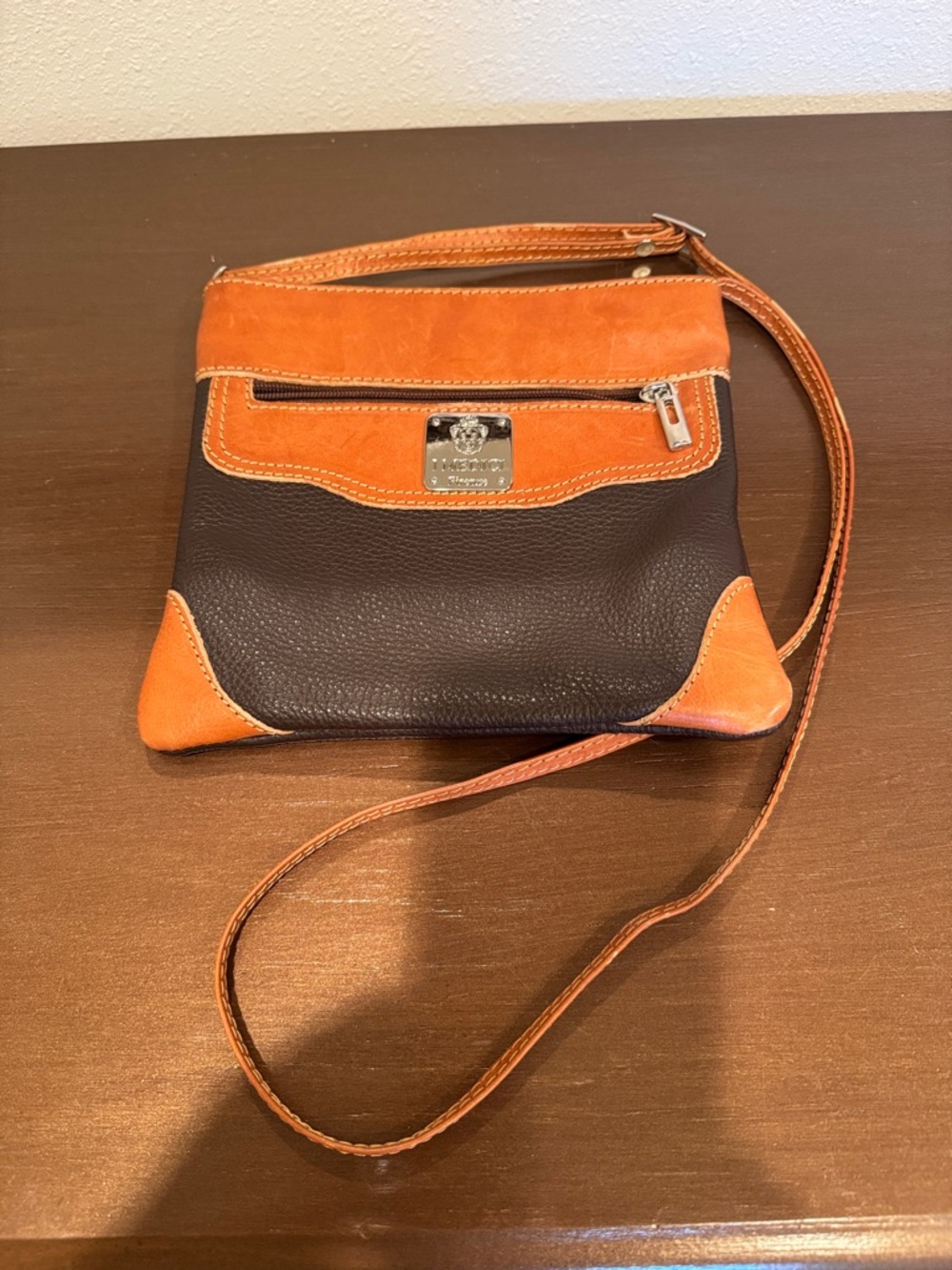 I Medici Firenze Two-Tone Leather Travel Bag - Orange & Brown - used, see pics